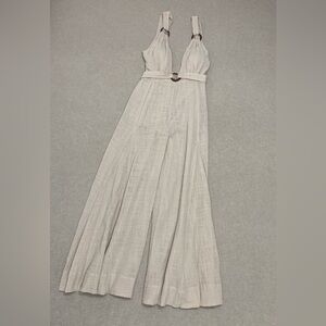 Olivaceous Sleeveless Wide Leg Tie Beige Jumpsuit Sz S Beachwear